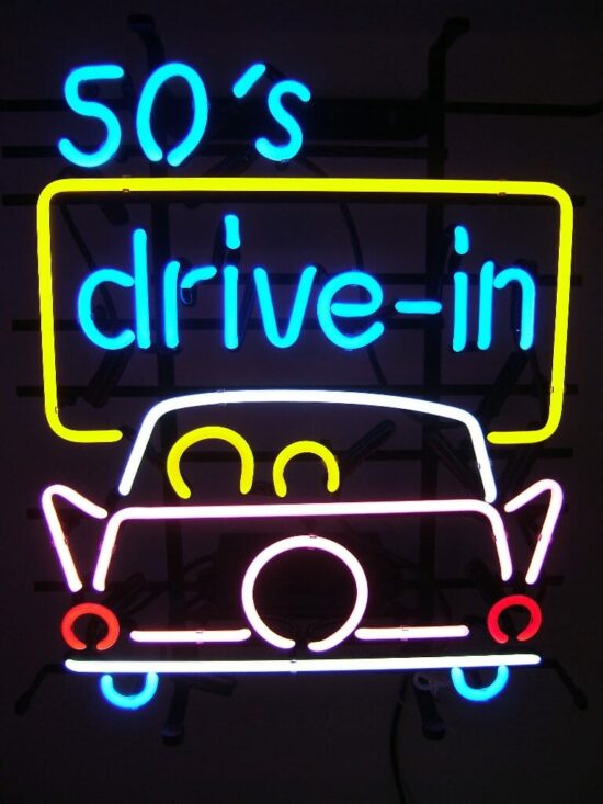 50’s Drive In Retro Real Glass Neon Hanging Sign